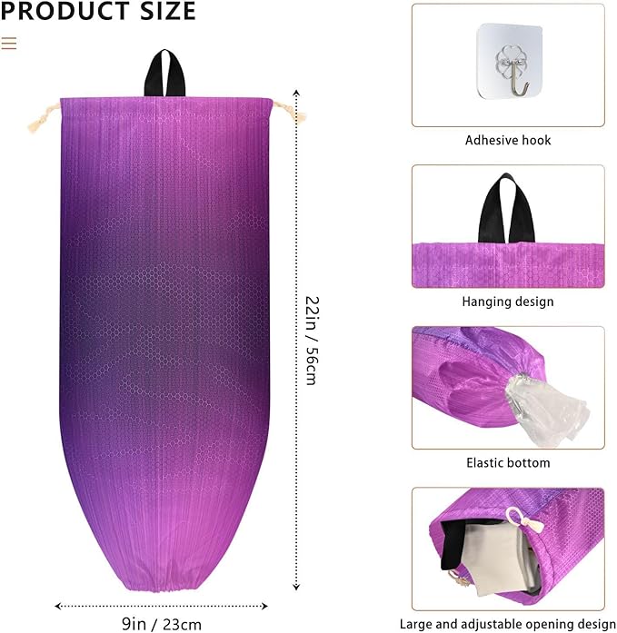Plastic Bag Holder Wall Mount Grocery Bag Shopping Bag Storage Holder Organizer Dispenser with Adhesive Hook,for Kitchen Bathroom Home Decor 9x22 Inches Gradient Purple Blue32