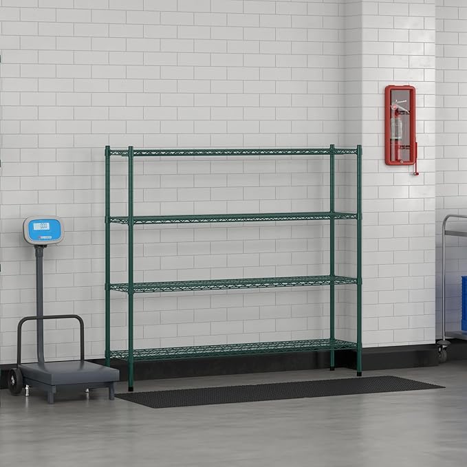 Commercial NSF Listed Green Epoxy Stationary Wire Shelving Kit 14" x 60" x 54", with 4 Shelves Perfect for Warehouse, Walk-in Refrigerator, Freezer, Grocery Store, Restaurant, Dishroom