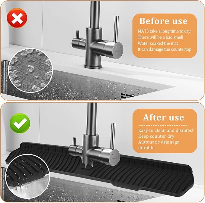 XAUXAGL 30 Inch Sink Splash Guard,Longer Silicone Sink Mat for Kitchen Bathroom,Kitchen Faucet,Silicone Sink Faucet Mat Splash Guard, Drip Protector Splash Countertop (Black)