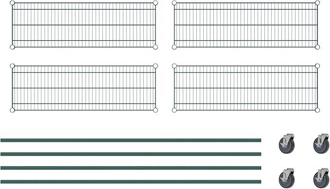 Commercial NSF Listed Green Epoxy Mobile Wire Shelving Kit 14" x 42" x 80", with 4 Shelves Perfect for Warehouse, Walk-in Refrigerator, Freezer, Grocery Store, Restaurant, Dishroom