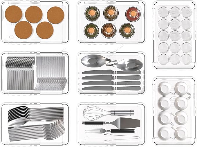 15 Pcs Extendable Clear Drawer Organizer Set,Adjustable Vanity Storage Box, 2-Size Desk Drawer Divider Organizer Trays, Storage Bin for Makeup, Cosmetic,Gadgets for Bathroom Bedroom Kitchen Office