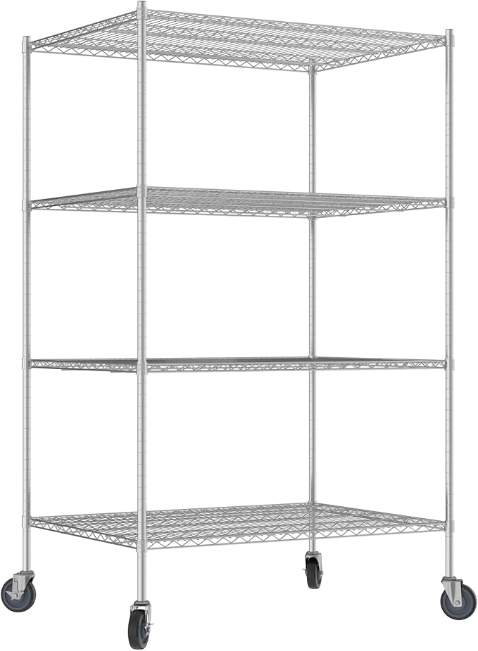 Commercial NSF Listed Chrome Mobile Wire Shelving Kit 36" x 48" x 80", with 4 Shelves Perfect for Warehouse, Walk-in Refrigerator, Freezer, Grocery Store, Restaurant, Dishroom