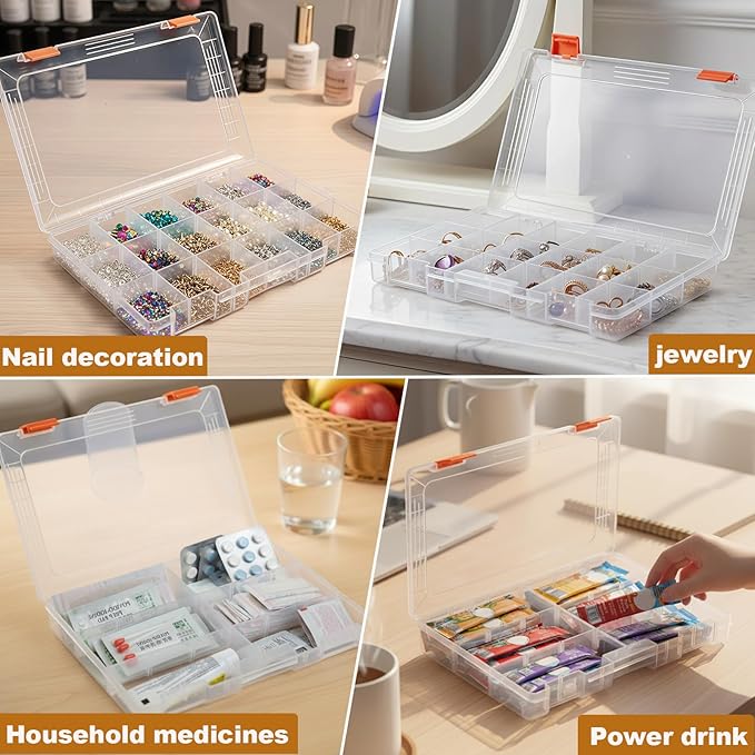 Drink Packet Organizer – Stackable Clear Acrylic Water Flavor Packet Organization with Removable Dividers & Secure Lid for Kitchen, Countertop, Pantry, and Travel (Orange)