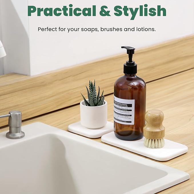 3PCS Water Absorbing Diatomaceous Earth Tray for Sink, Fast Drying Soap & Toothbrush Holders for Bathroom Counter, 1 Stone Tray, 2 Stone Coasters