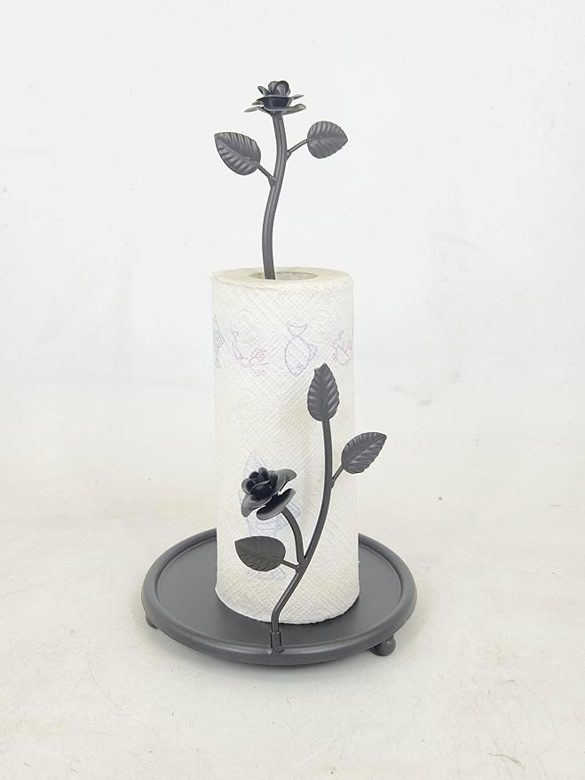 Rose Paper Towel Kitchen Roll Holder | Dark Grey | Elegant Premium Stainless Steel Kitchen Countertop Roll Dispenser