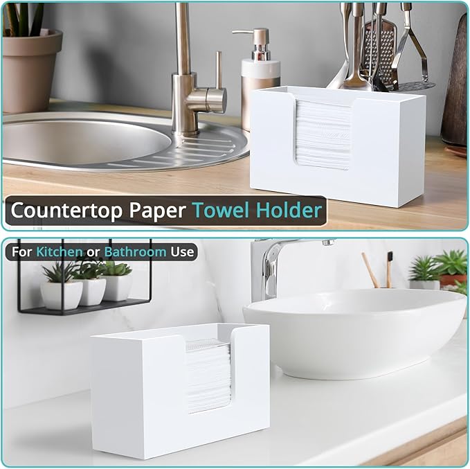 Paper Towel Dispenser Countertop, Wooden Bathroom Paper Towel Holder, White Napkin Holder for Kitchen, Countertop Multifold C-Fold, Z-Fold, Trifold Paper Hand Towel Dispenser for Bathroom Toilet