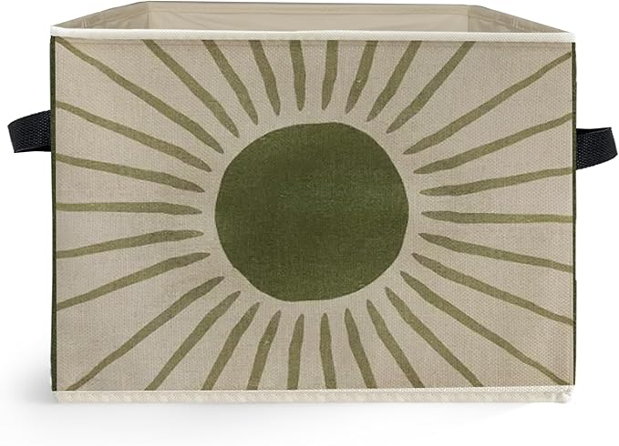 Boho Sun and Moon Storage Box Bins, Vintage Green Beige Celestial Collapsible Storage Basket Organizer for Bedroom Laundry Room Home Clothes Toys Books, Toybox for Girls Boys