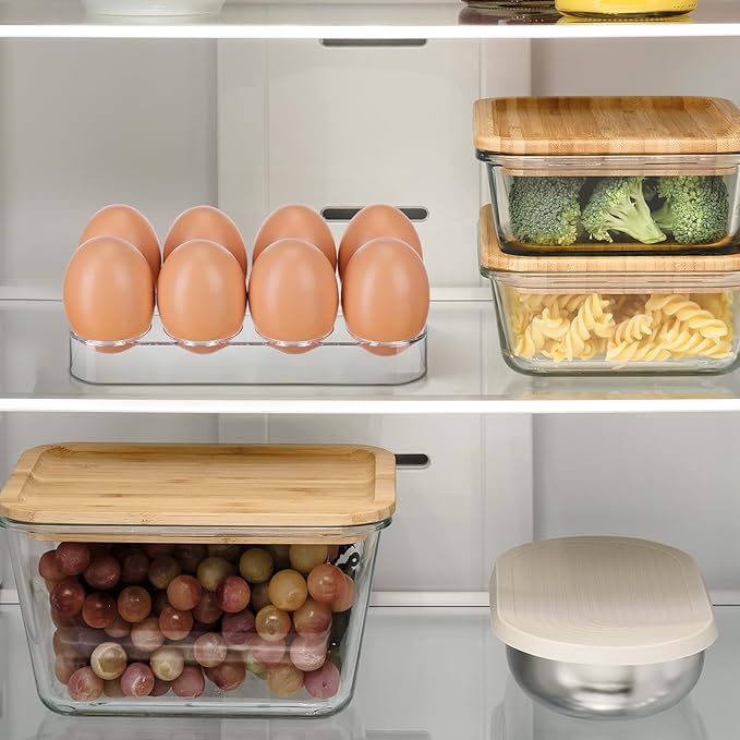 SAFIGLE Refrigerator Egg Storage Container 8 Grid Egg Tray with Clear Lid Compact Stackable Organizer for Fridge Kitchen Storage