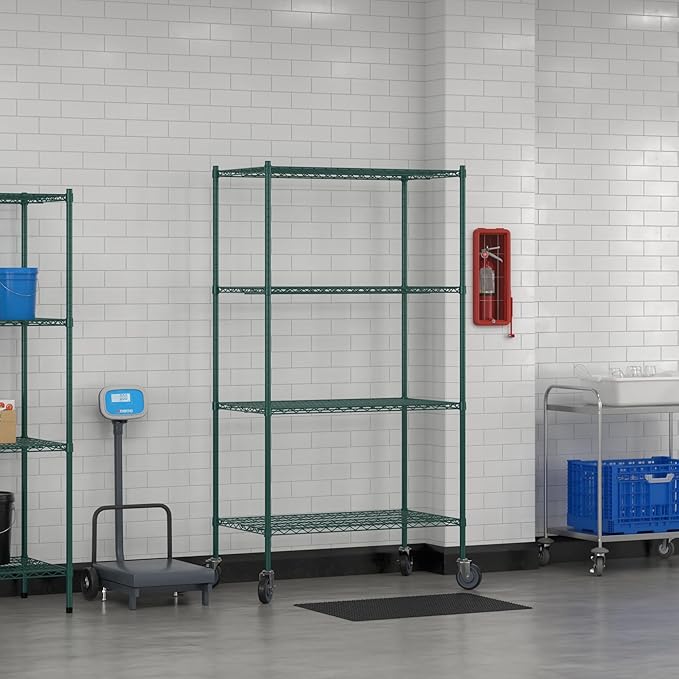 Commercial NSF Listed Green Epoxy Mobile Wire Shelving Kit 24" x 42" x 80", with 4 Shelves Perfect for Warehouse, Walk-in Refrigerator, Freezer, Grocery Store, Restaurant, Dishroom