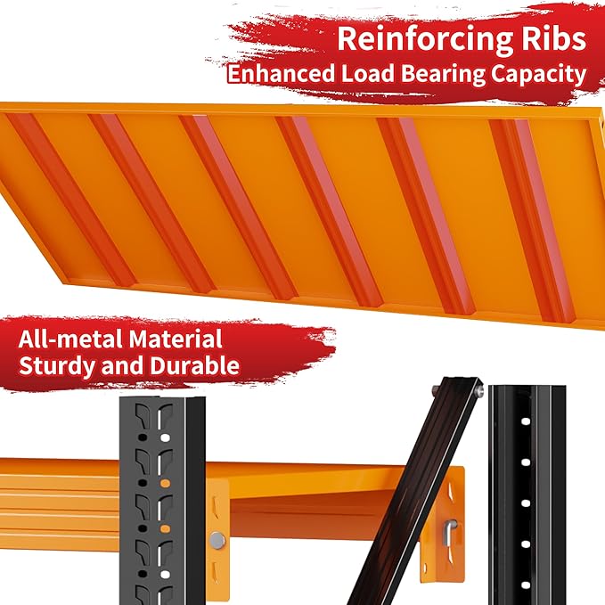 48" W Garage Shelving 3000LBS Garage Shelving Heavy Duty 4-Tier Metal Storage Shelves Adjustable Shelf Unit Storage Rack for Basement Supermarket Warehouse 48" W x 20" D x 78" H Black-Orange