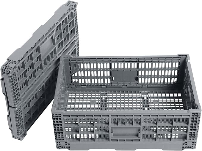 QTJH Collapsible Storage Bin/Containe， Transfer box,crate Transit storage of various items (Gray 23.6" L x 15.7" W x 8.6" H)