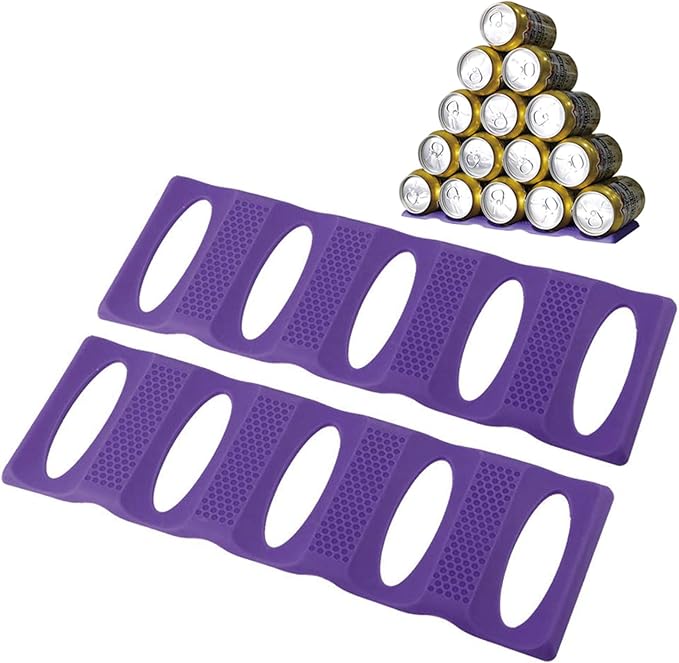 Webake Fridge Organizer Can Organizer for Pantry Organization and Storage, 2 Pack Silicone Beer Bottle Rack for Kitchen Refrigerator Cabinet Countertop, Stackable Soda Can Holder Space Saver (Violet)