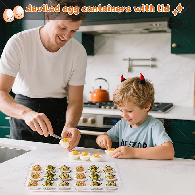 Pidea Shop Egg holder for fridge - deviled egg containers with lid, Clear Stackable Plastic Egg Holder, Space-Saving 36 Egg refrigerator Organizer (Clear, Pack of 02)