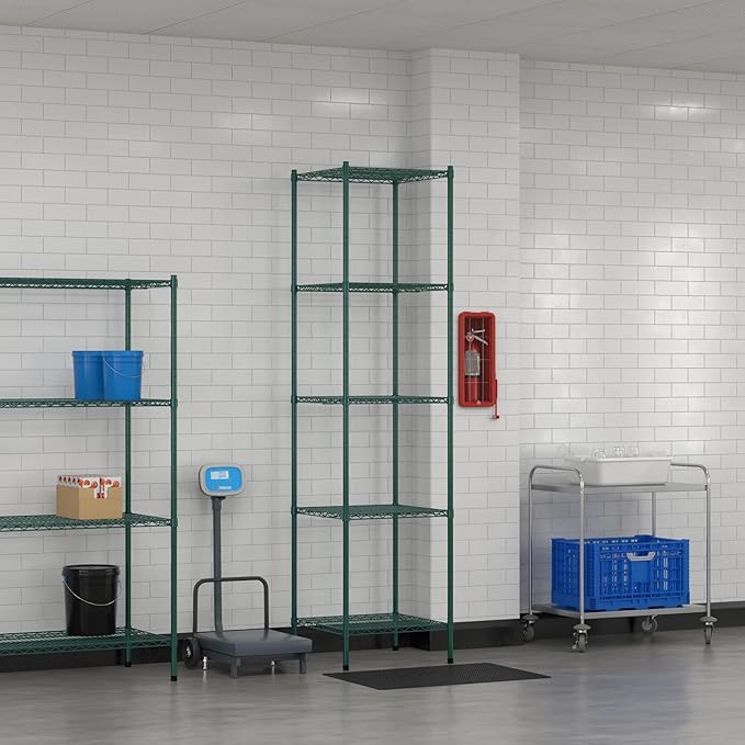 Commercial NSF Listed Green Epoxy Stationary Wire Shelving Kit 24" x 24" x 96", with 5 Shelves Perfect for Warehouse, Walk-in Refrigerator, Freezer, Grocery Store, Restaurant, Dishroom
