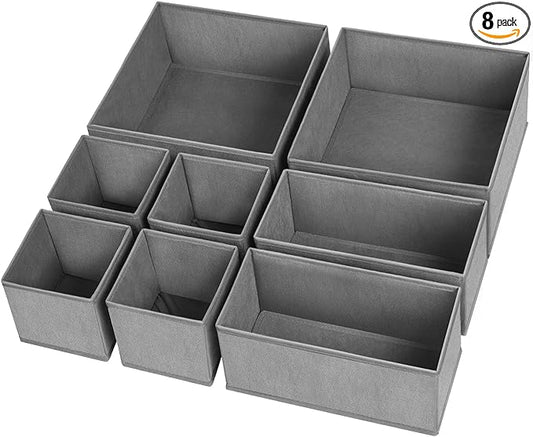 Criusia Drawer Organizer Clothes, 8 Pack Underwear Organizer, Foldable Closet Organizers and Storage Dresser Dividers for Clothes, Socks, Scarves, Ties (Gray)