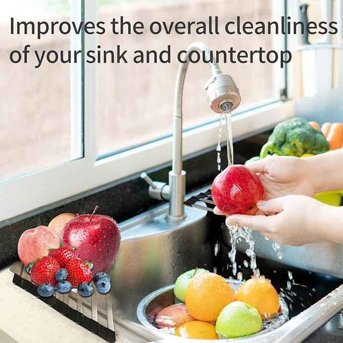 Triangle Dish Drying Rack for Sink Corner Roll Up Dish Drying Rack Folding Stainless Steel Multipurpose Over the Sink Corner Dish Drainer Mat for Kitchen (Hard and Stable Black)