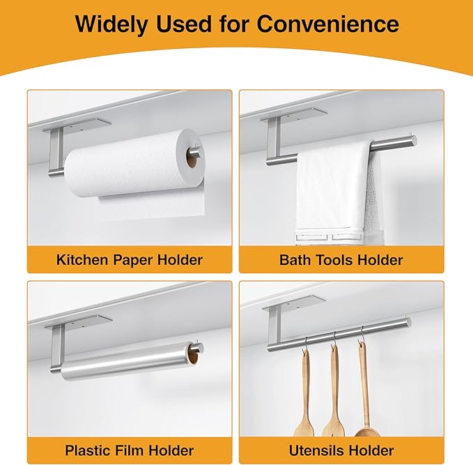 Paper Towel Holder Under Cabinet: Self-Adhesive or Drilling Paper Towel Dispenser - Stainless Steel Paper Towel Roll Holder Under Counter