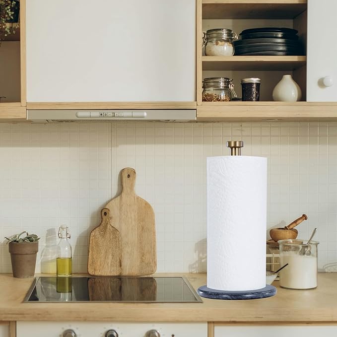 Paper Towel Holder with Marble Base - 13" x 7" Upright Paper Roll Dispenser with Heavy Non-Slip Base for Easy One-Handed Tear - for Countertops, Cabinets, and Bathrooms