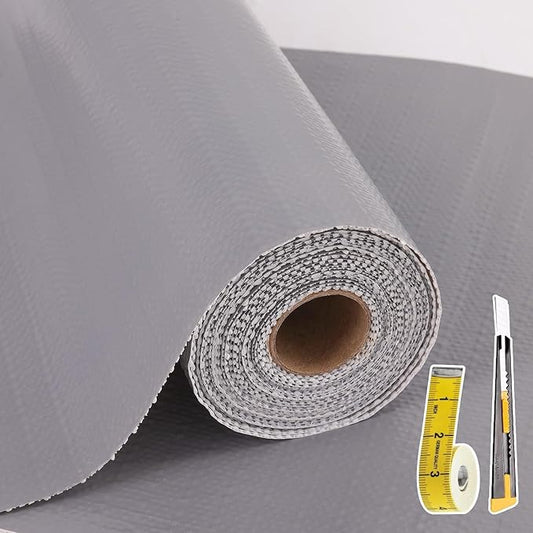 Shelf Liners for Kitchen Cabinets Non Adhesive Drawer Liner 12in x 20FT Pure Grey Thickened Shelf Liner Strong Non-Slip Easy to Clean for Tool Box Refrigerator with Knife and Tape Measure