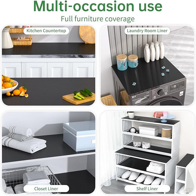 Shelf and Drawer Liner for Kitchen Cabinet, Non-Adhesive 18in x 240in Waterproof Durable Thickened EVA Material Easy-to-Cut Contact Paper Non Slip Mat for Refrigerator, Cupboard, Dresser