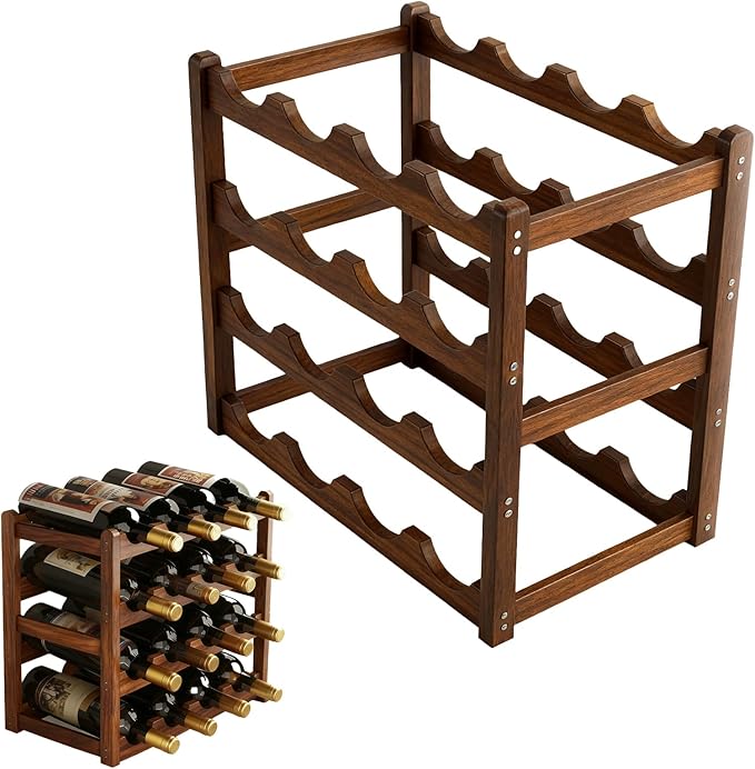 Wine Rack Freestanding Floor, Bamboo Wine Racks Cabinet Shelf 4-Tier 16 Bottles Freestanding Wine Bottle Holder, Retro Minimalist Home Decor Wine Display Rack for Cabinet Countertop