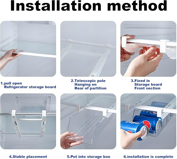 Refrigerator Drawer Can Organizer, Hanging Pull Out Shelf Storage for Soda, Egg, Fruit, Vegetable, Meat - Transparent Container Fits All Fridges