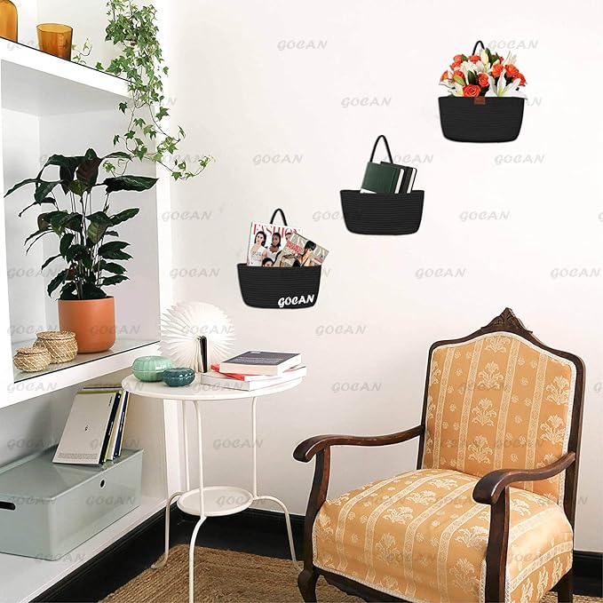 Hanging Storage Baskets Over The Door Hanging Basket, 3-Tier Cotton Rope Woven Hanging Organizer, Detachable Decorative Hanging Baskets for Wall Living Room, Bathroom and Bedroom