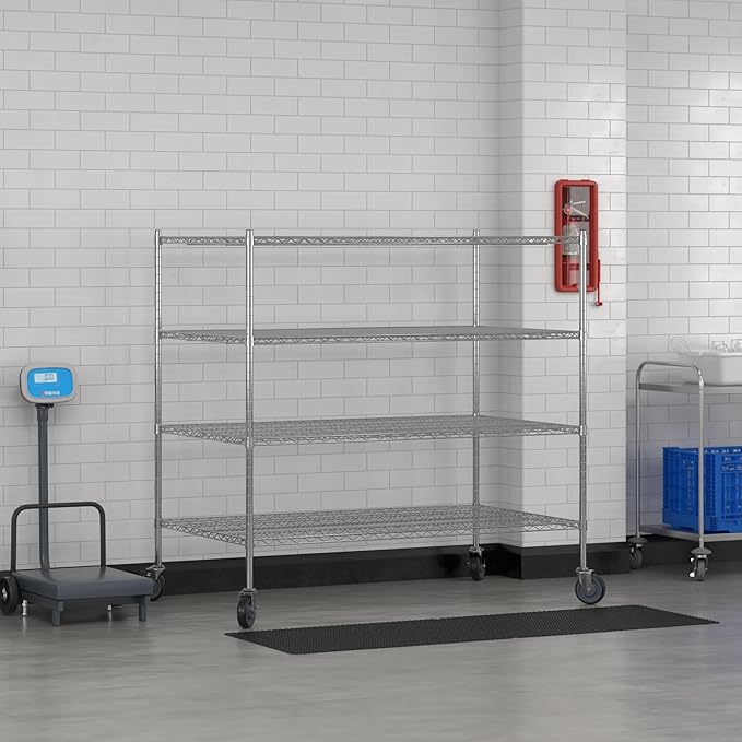Commercial NSF Listed Chrome Mobile Wire Shelving Kit 36" x 60" x 60", with 4 Shelves Perfect for Warehouse, Walk-in Refrigerator, Freezer, Grocery Store, Restaurant, Dishroom