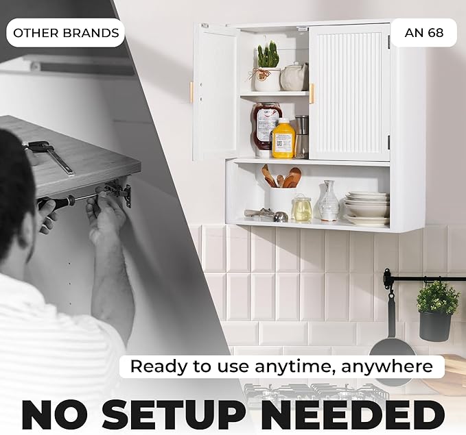 Pre-Assembled Wall Mounted Medicine Cabinet – 2-Door Bathroom Storage Cabinet with Fixed Shelf, Space-Saving Over-The-Toilet Organizer for Small Bathrooms, Living Room, Kitchen or Laundry (White)