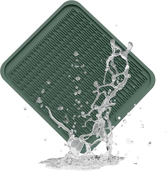 ZLR Large Silicone Dish Drying Mat (16" x 18") - XL Heavy Duty Drainboard Mat for Pots, Pans & Family Loads - Heat Resistant Trivet & Counter Protector, Easy Clean (Dark Green)