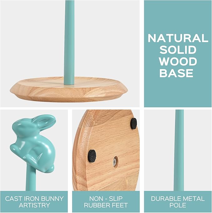 Wooden Paper Towel Holder Countertop, Cute Bunny Design - Natural Solid Wood Base with Iron Rod,Paper Towel Holder countertop for Kitchen Roll Organizing, Dining Table & Home Décor