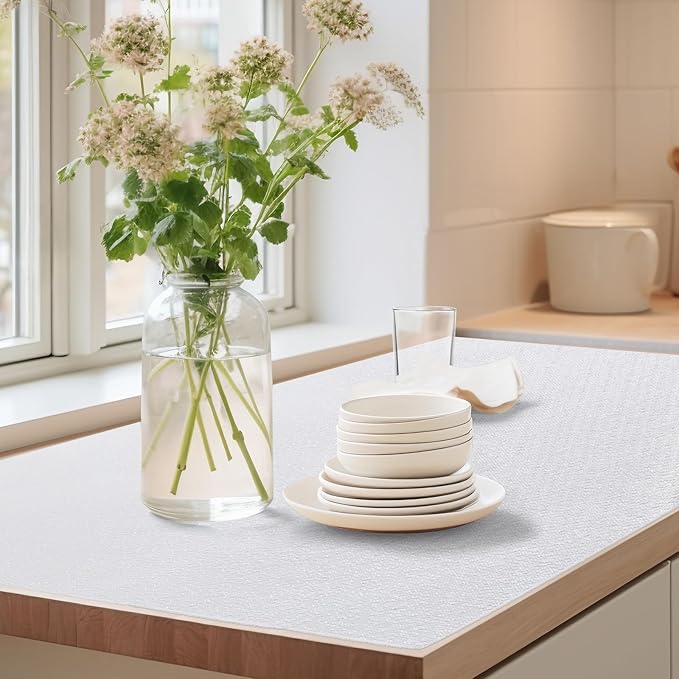 Drawer Shelf Liner for Kitchen Cabinets Non-Adhesive, Non Slip Shelf Paper Waterproof Thickened Cabinet Liners for Shelves, Strong Grip Mats for Cupboard, Dresser, Pantry, White, 17.5 in x 30 FT
