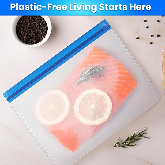 Reusable Food Storage Bags for Meal Prep, Freezer & Lunch – 18-Pack (5 Small, 8 Medium, 5 Large) Extra Thick BPA-Free Ziplock Bags – Leakproof, Dishwasher Safe, Microwave & Freezer Friendly