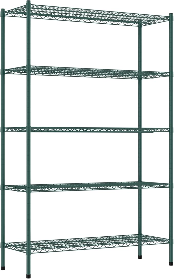 Commercial NSF Listed Green Epoxy Stationary Wire Shelving Kit 18" x 48" x 74", with 5 Shelves Perfect for Warehouse, Walk-in Refrigerator, Freezer, Grocery Store, Restaurant, Dishroom