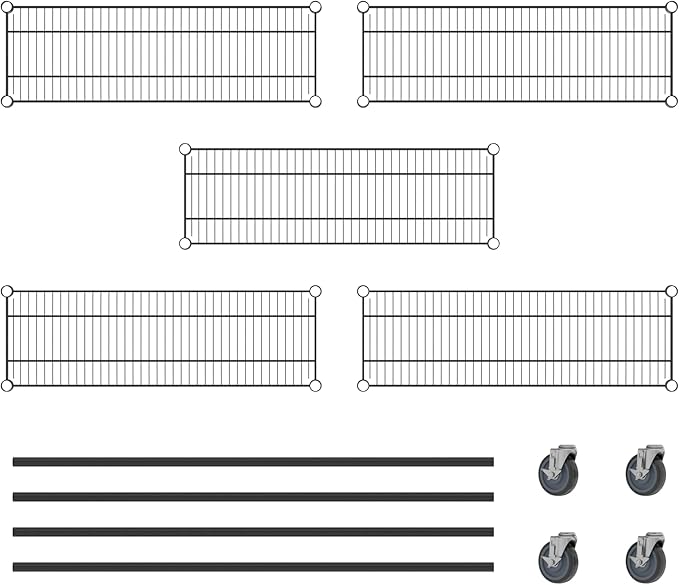 Commercial NSF Listed Black Epoxy Mobile Wire Shelving Kit 12" x 36" x 60", with 5 Shelves Perfect for Warehouse, Walk-in Refrigerator, Freezer, Grocery Store, Restaurant, Dishroom