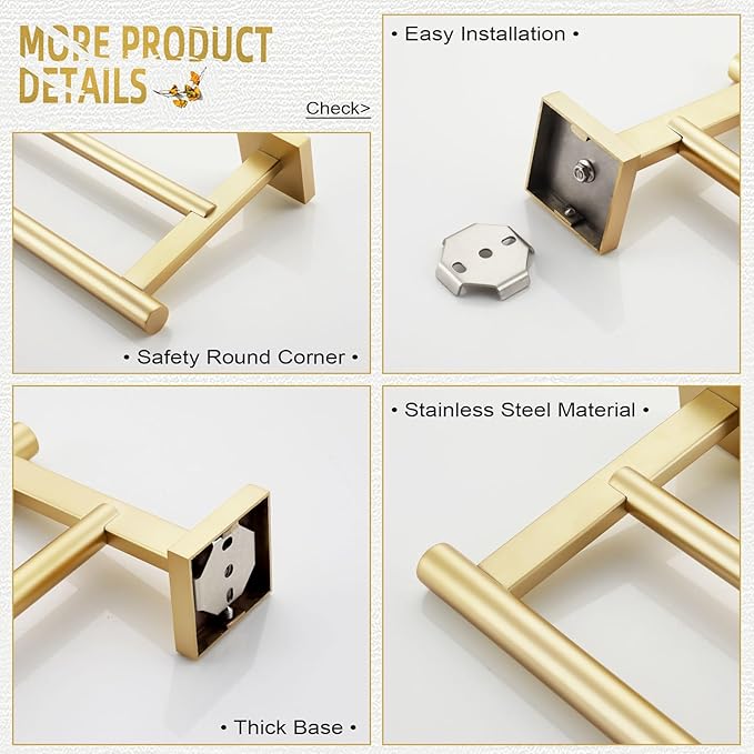 KOKOSIRI Towel Bar Bathroom Towel Holder Double Rails for Bath Kitchen Cabinet Towel Shelf 20 Inch Brushed Gold Stainless Steel B5005BG-L20
