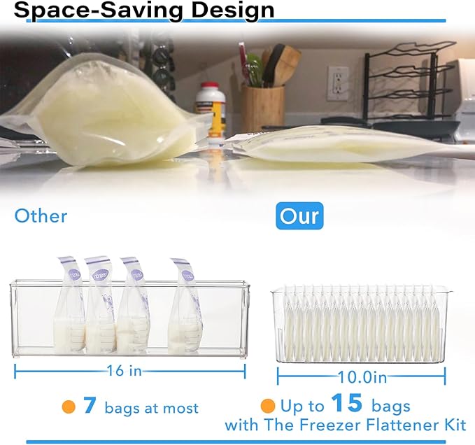 Breastmilk Storage Container with Freezer Flattener Kit, Large Capacity Organizer Bins for Flattening Milk Bags, Save Refrigerator Space (2 Pack)