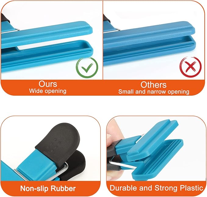 TACGEA Chip Clips, 8 Pack Food Clips, Upgrade Wide Open Bag Clips for Food Storage with Air Tight Seal Grip (4 x L, 4 x S)