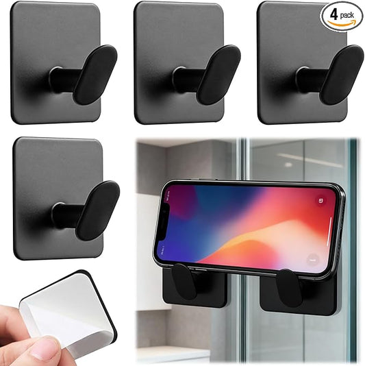 Stainless Steel Adhesive Hooks Black - 304 Metal Wall Hooks Hanger for Hanging Towel Coat Hat Shower Hooks, Robe Hook Rack Stick on Toliet Bathroom Bedroom Office or Kitchen Wall Mount (4 Packs)
