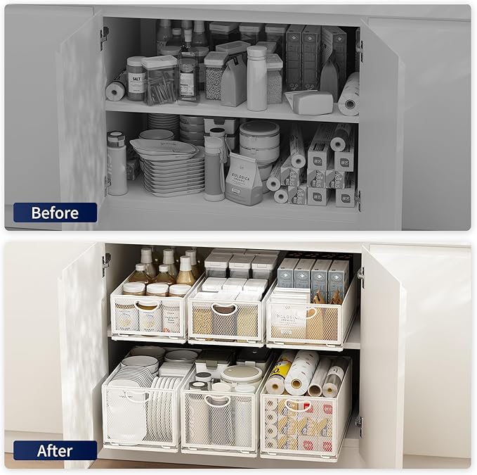 2 Pack Pull Out Cabinet Drawer,Metal Mesh Slide Out Shelves Organizer,Frameless Cabinets Suitable,Simple Housewares Pull Out Cabinet Sliding Basket (11.8" D*9.6" W*3.9" H)