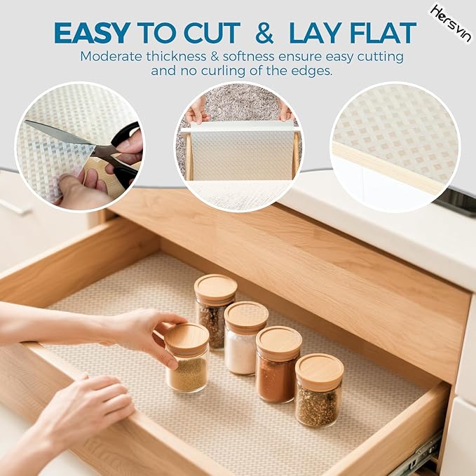 Hersvin Shelf Liners 20 in x 20 ft EVA Drawer Mats, Non-Adhesive Cupboard Protector, Kitchen Cabinet Lining Fridge Liner (Clear Crossed Stripe, 50.8x610cm)