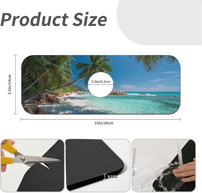 Kitchen Sink Splash Guard，Beautiful beach Faucet Mat Sink Gadgets-Super Absorbent Fast Drying Mat Drip Catcher for Kitchen, Bathroom,Sink Mat, Dish Drying Mat, Bathroom(15" X 5.5" )