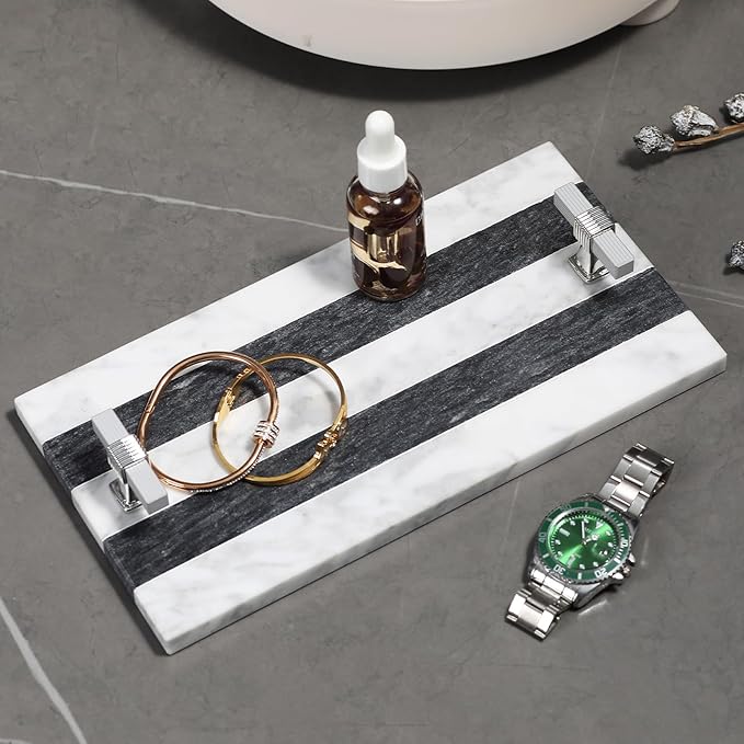Marble Guest Towel Holder Disposable Paper Towel Tray Vanity Tray Sliver Color Handle, Bathroom Sink Tray Bathroom Napkin Holder