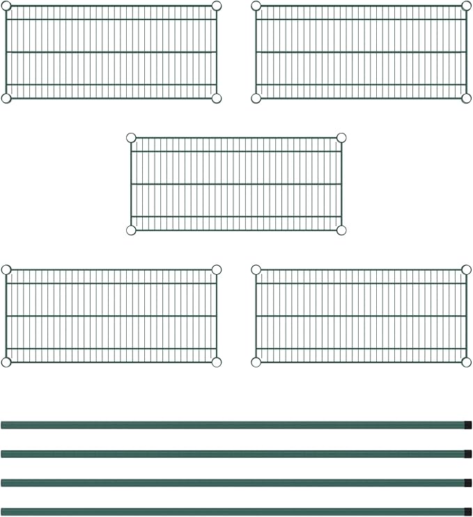 Commercial NSF Listed Green Epoxy Stationary Wire Shelving Kit 14" x 30" x 64", with 5 Shelves Perfect for Warehouse, Walk-in Refrigerator, Freezer, Grocery Store, Restaurant, Dishroom