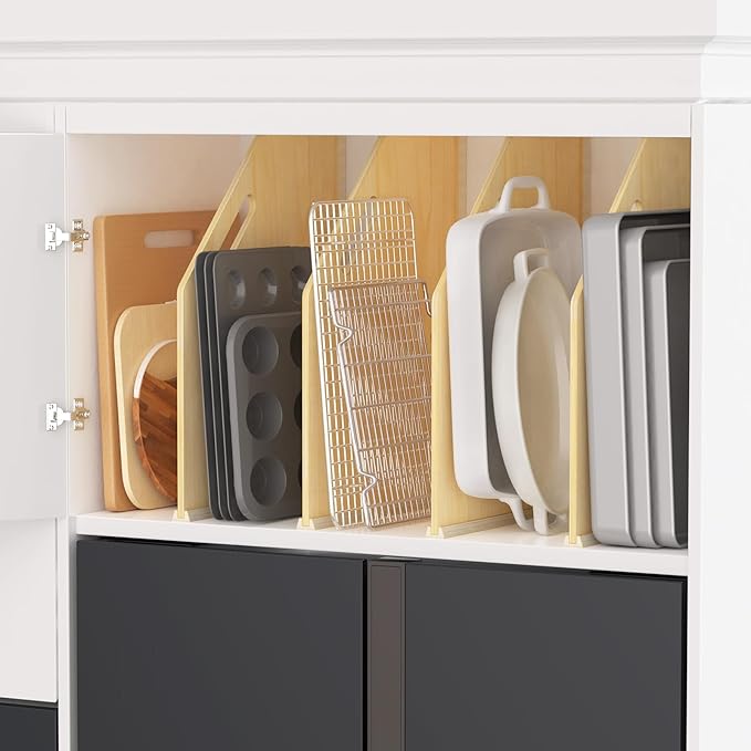 4 Pack Wood Tray Dividers for Cabinet, Cookie Sheet Organizer for Cabinets, No-Cut Kitchen Cabinet Dividers, Cookie Trays for Kitchen, Utility Rooms, Pantry Storage