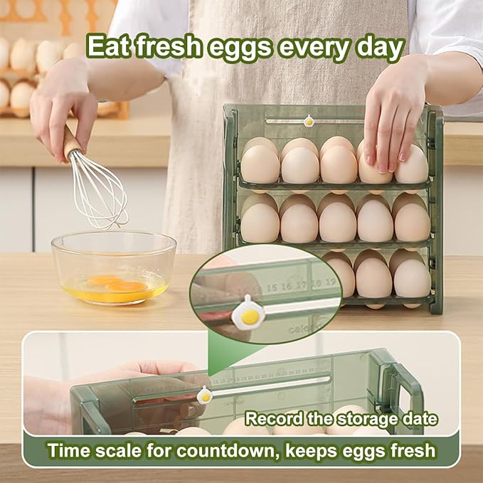 Egg Holder For Fridge 30 Grid Egg Fridge Organizer Food-Grade Plastic Container For Refrigerator Flippable Organizer For Refrigerator Holder For Kitchen Storage And Organization