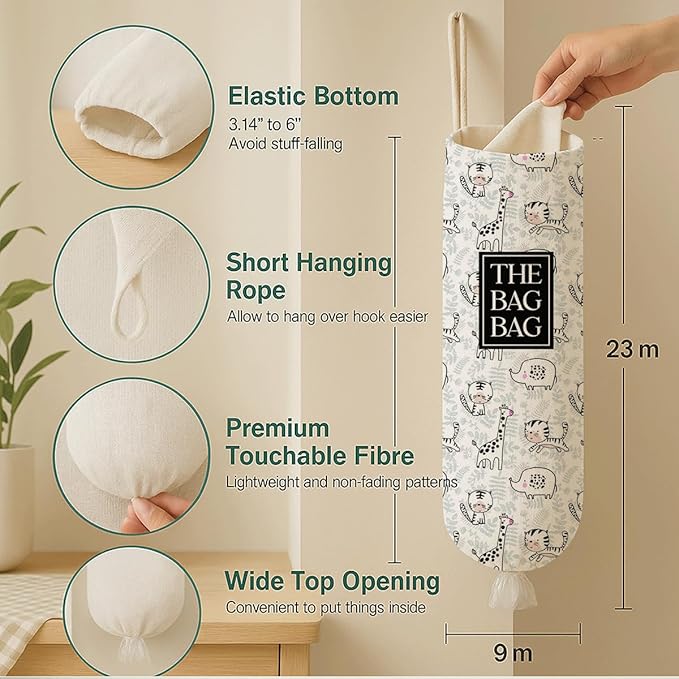 The Bag Bag Grocery Bags Holder, Cartoon Animal Plastic Bags Holder, Reusable Hanging Trash Sack Dispenser, Wall Mount Plastic Sack Storage Container Dispenser, Kitchen Gift For Women Family Friends