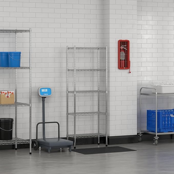 Commercial NSF Listed Chrome Stationary Wire Shelving Kit 12" x 24" x 64", with 5 Shelves Perfect for Warehouse, Walk-in Refrigerator, Freezer, Grocery Store, Restaurant, Dishroom
