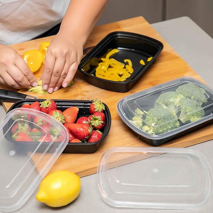 SafeWare Meal Prep Container Reusable with Lids [25 Set] 24oz. Ideal-Food Prep Containers, Food Storage Bento Box, Portion Control | Stackable | Microwave | Dishwasher | Freezer Safe
