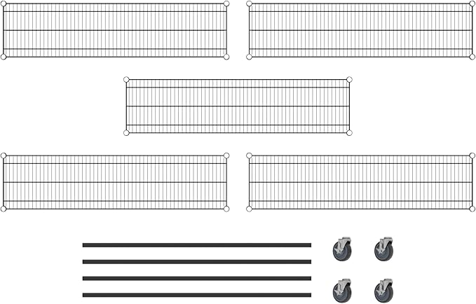 Commercial NSF Listed Black Epoxy Mobile Wire Shelving Kit 14" x 54" x 60", with 5 Shelves Perfect for Warehouse, Walk-in Refrigerator, Freezer, Grocery Store, Restaurant, Dishroom